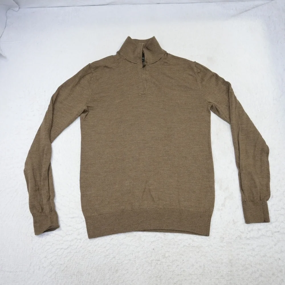 Banana Republic 1/4 Zip Sweater Mens S Brown 100% Merino Wool Solid Mock Neck
